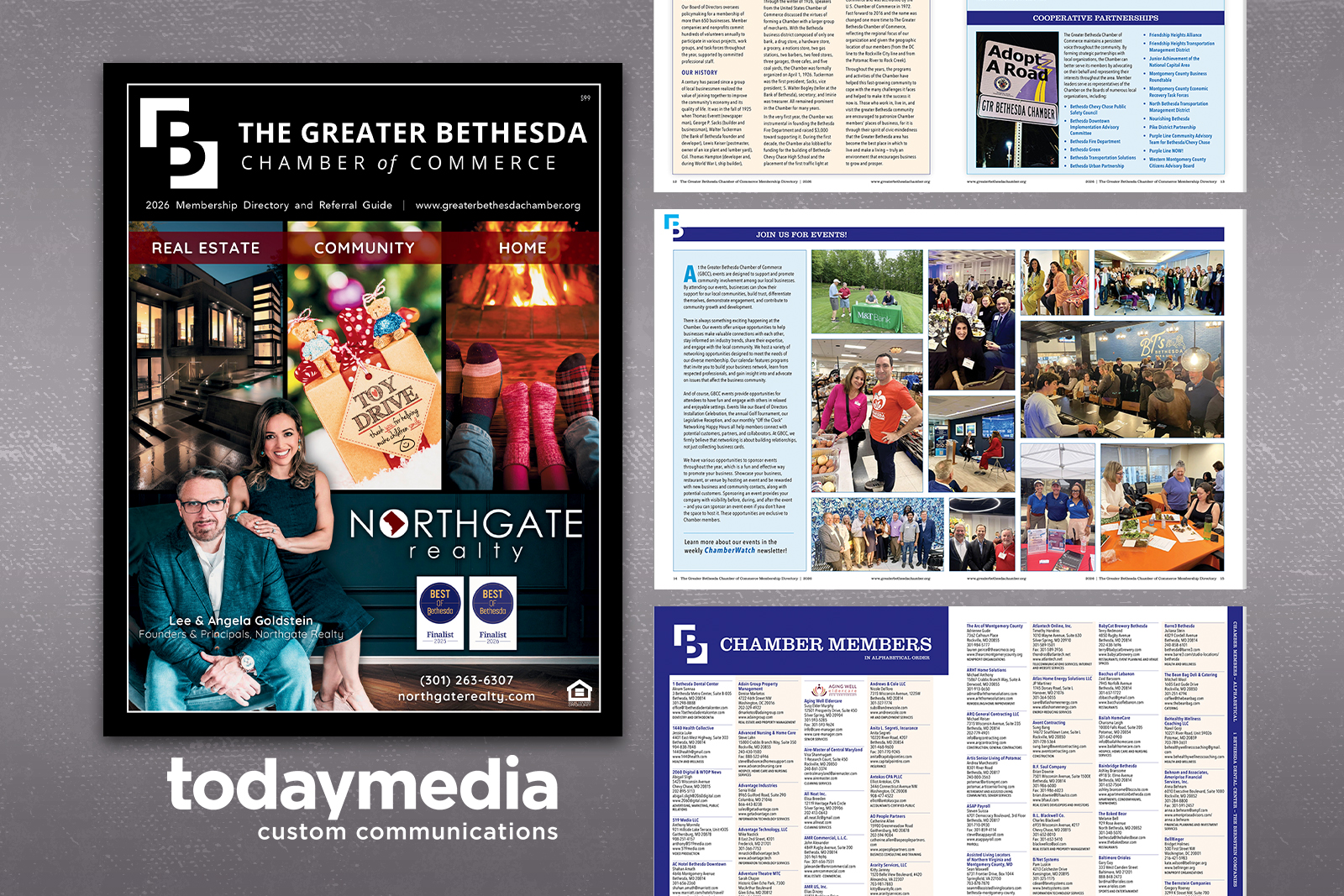 A Cover and sample spreads from a magazine for The Greater Bethesda Chamber of Commerce.