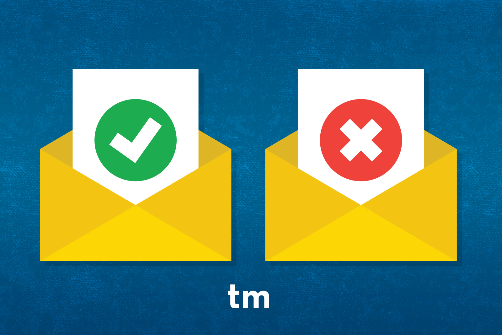 An illustration showing two envelopes one with a check mark inside another with an 'X' indicating a mistake.